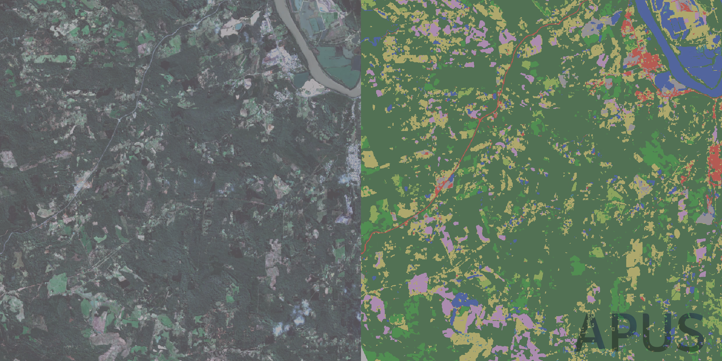 Comparação da imagem Sentinel-2 RGB com mapa de classificação supervisionada da cobertura do solo