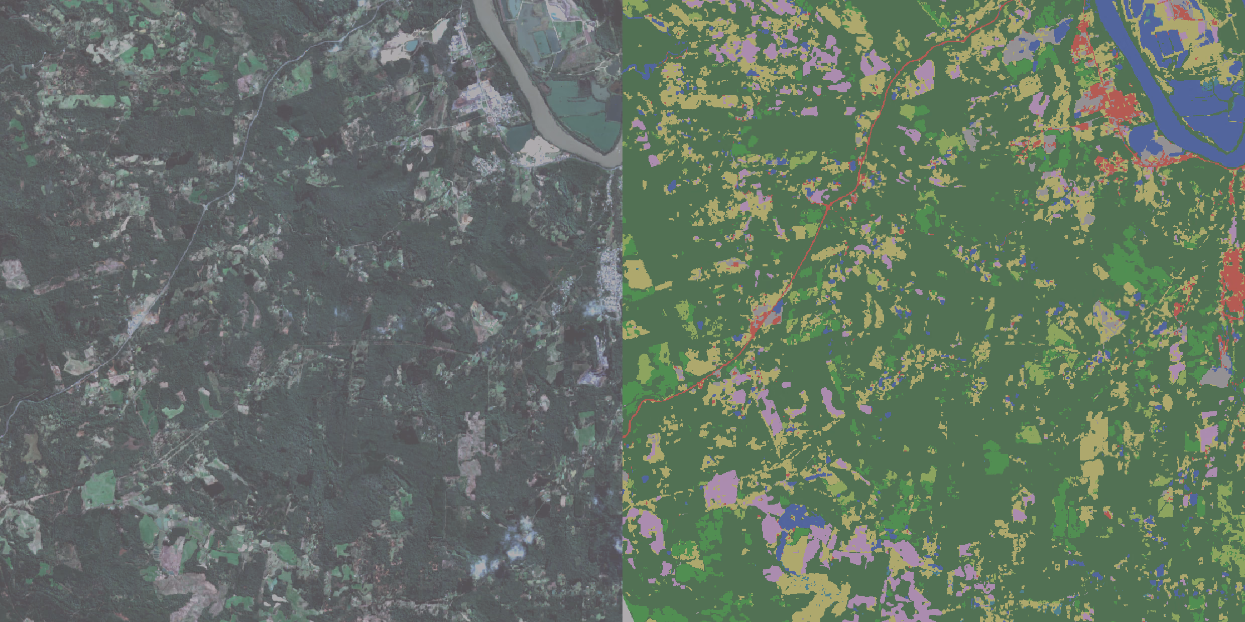 Comparação da imagem Sentinel-2 RGB com mapa de classificação supervisionada da cobertura do solo